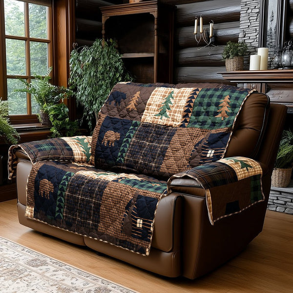Brown Bear Reversible Quilted Loveseat Cover - Ozark Cabin Décor, LLC