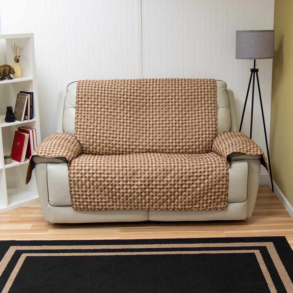 Brown Bear Reversible Quilted Loveseat Cover - Thumbnail 3