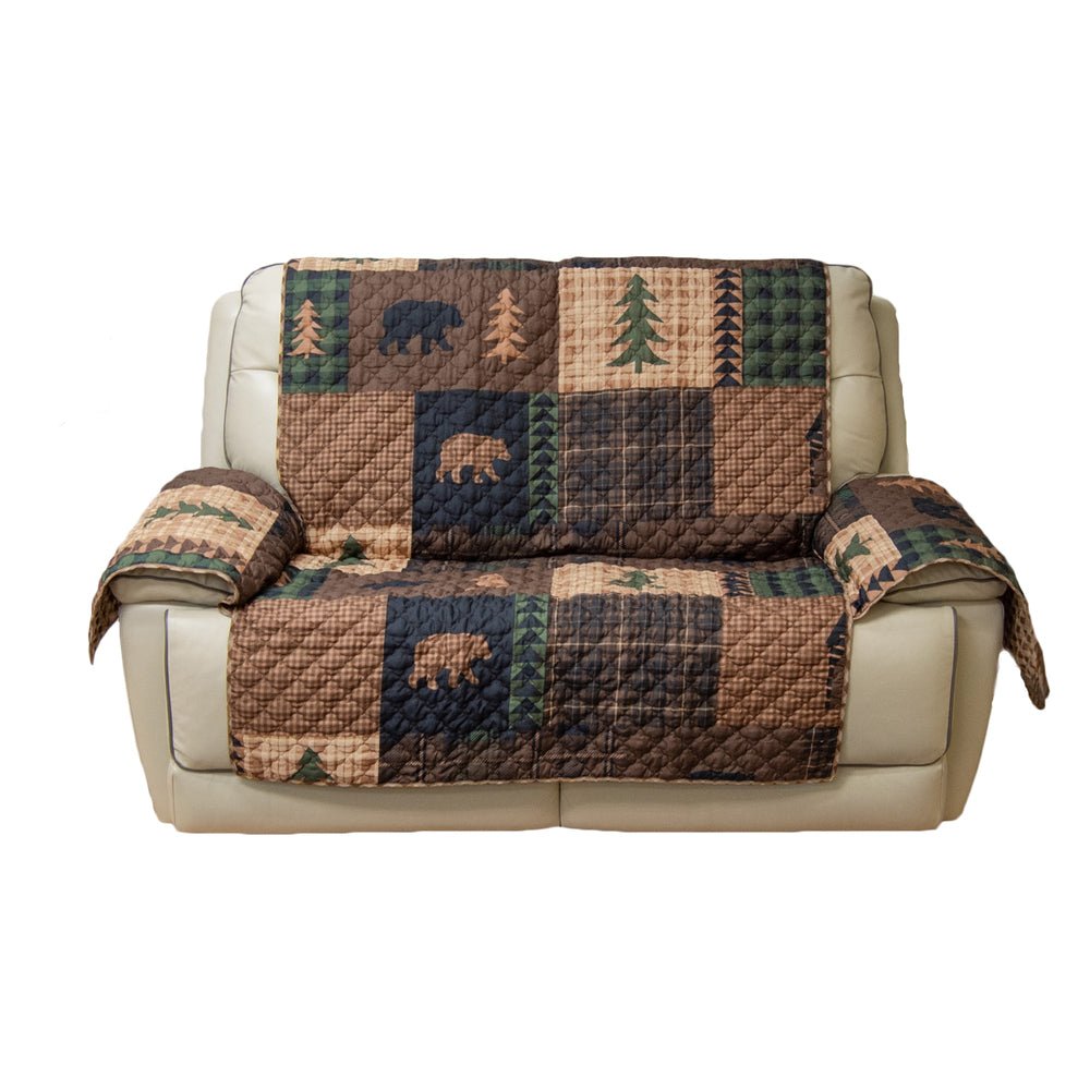 Brown Bear Reversible Quilted Loveseat Cover - Thumbnail 2