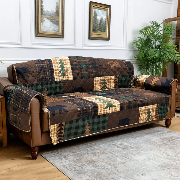 Brown Bear Reversible Quilted Sofa Cover - Ozark Cabin Décor, LLC