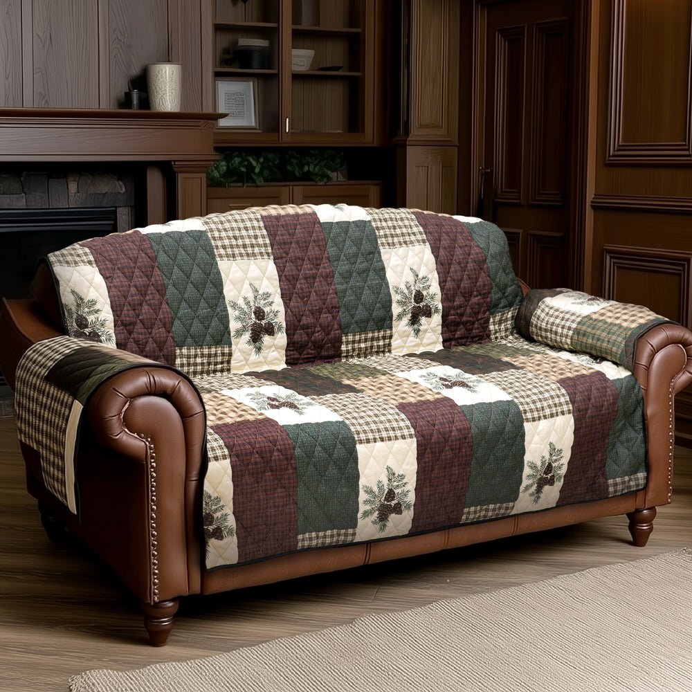Pine Panels Reversible Quilted Loveseat Cover