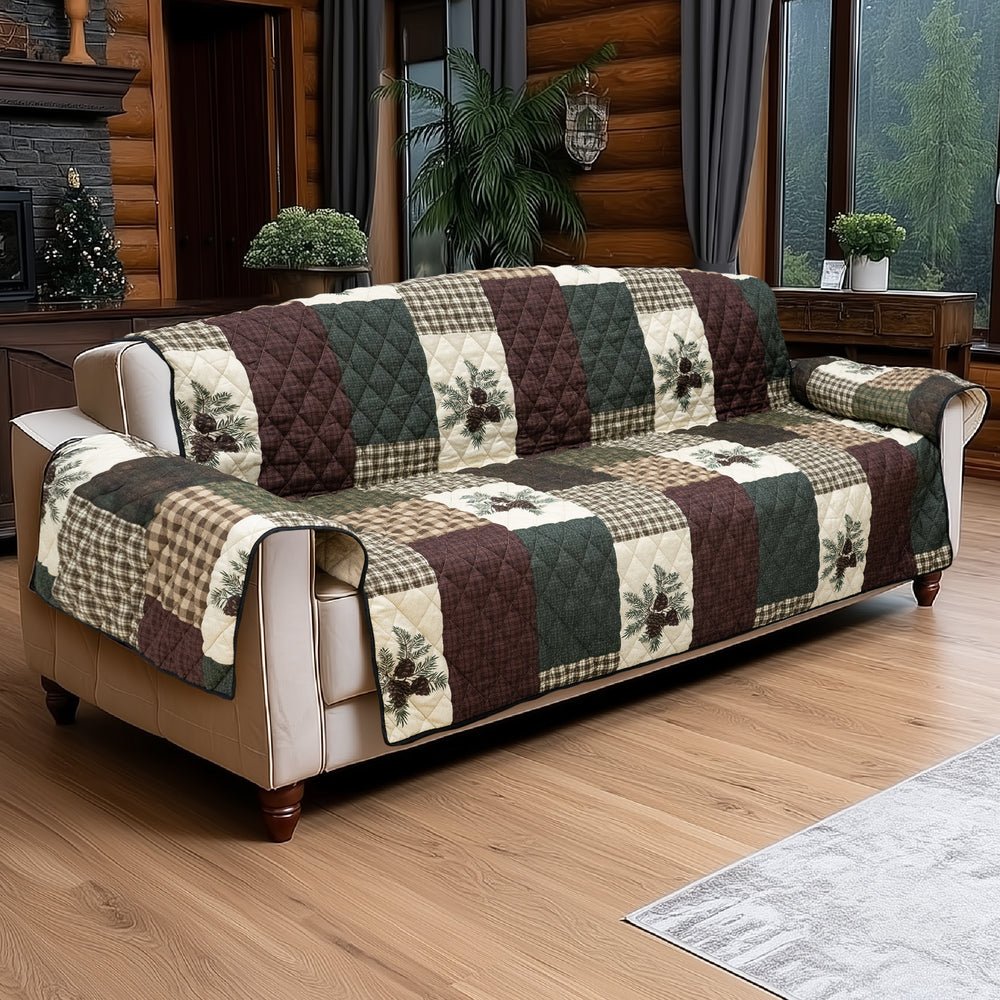 Pine Panels Reversible Quilted Sofa Cover