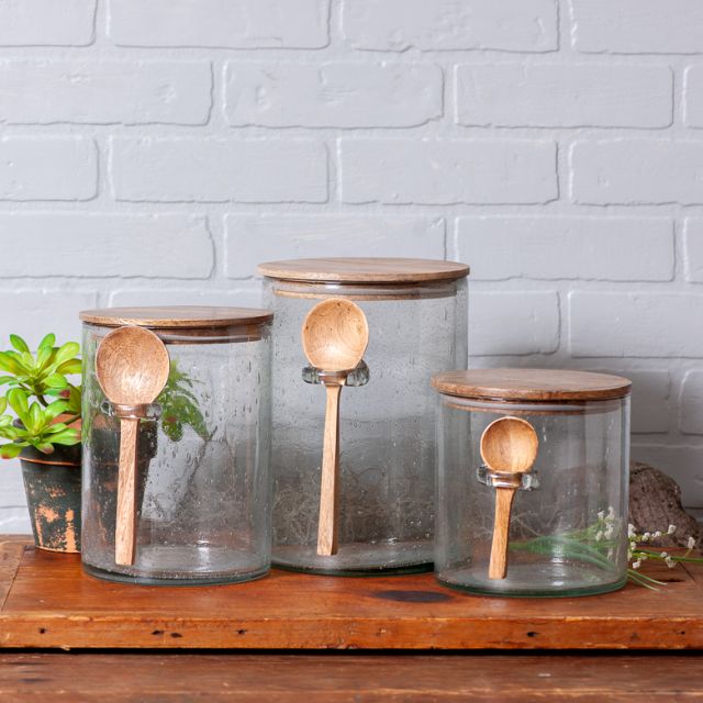 Bubble Glass Canister Set with Wooden Spoon