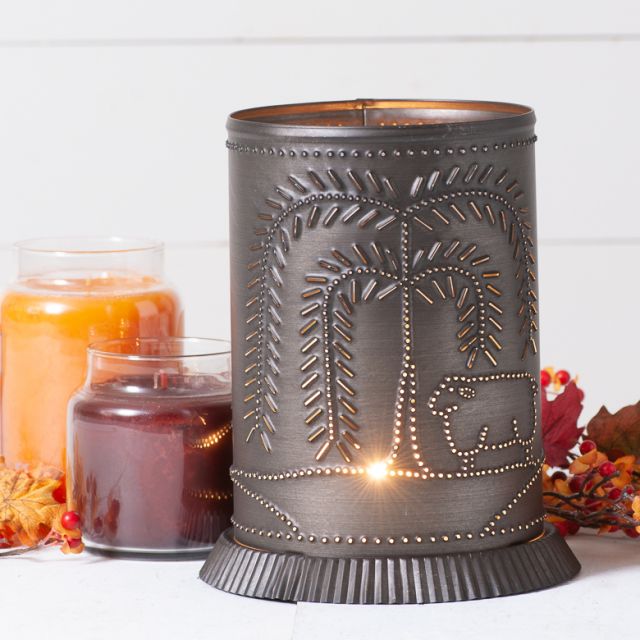 Candle Warmer with Willow and Sheep in Kettle Black - Ozark Cabin Décor, LLC