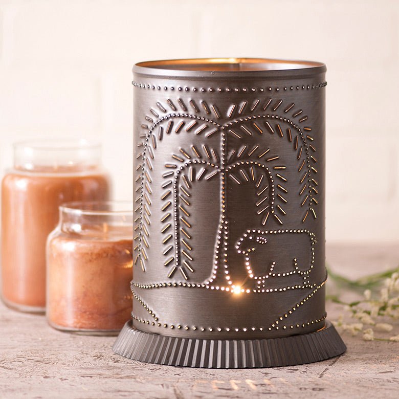 Candle Warmer with Willow and Sheep in Kettle Black - Ozark Cabin Décor, LLC