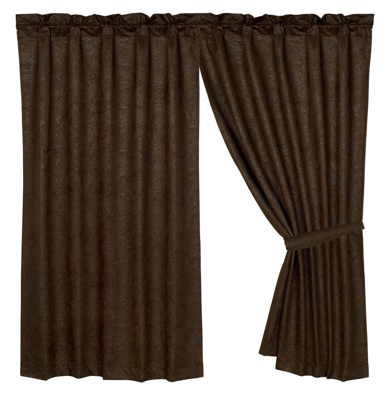 Chocolate Tooled Leather Single Panel Curtain - Ozark Cabin Décor, LLC