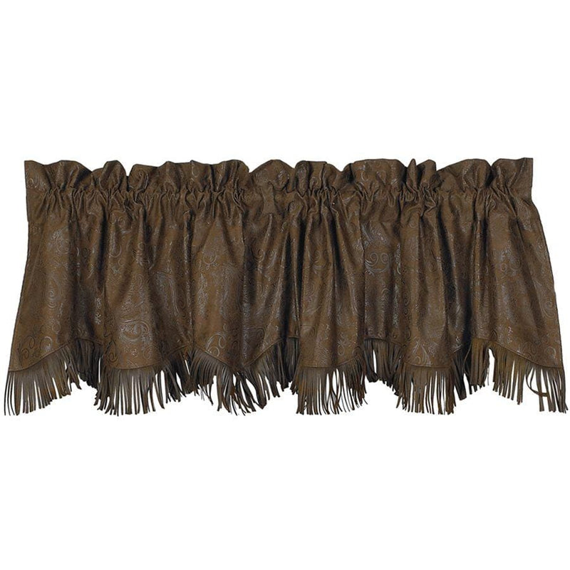 Rustic Western Chocolate Tooled Leather 18"x84" Kitchen, Bedroom, Bath Window Valance