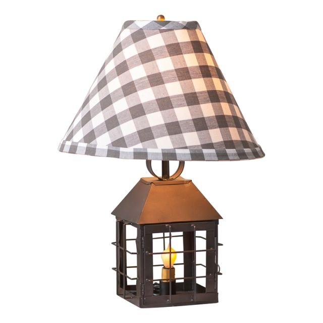 Colonial Lantern Lamp with Gray Check Shade - Ozark Cabin Décor, LLC