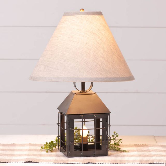Colonial Lantern Lamp with Ivory Linen Shade - Ozark Cabin Décor, LLC