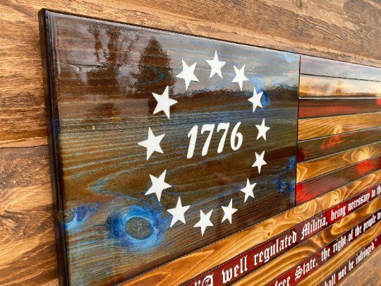 Engraved Betsy Ross Wooden Flag with 2nd Amendment - Thumbnail 4