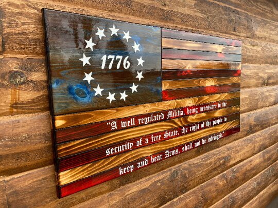 Engraved Betsy Ross Wooden Flag with 2nd Amendment - Thumbnail 3