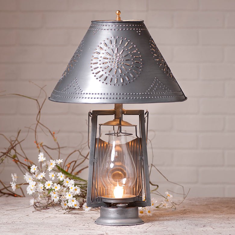 Farmer's Lamp with Shade in Antique Tin - Ozark Cabin Décor, LLC