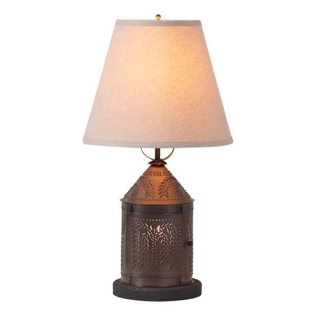 Fireside Lamp with Linen Empire Shade - Kettle Black - Ozark Cabin Décor, LLC