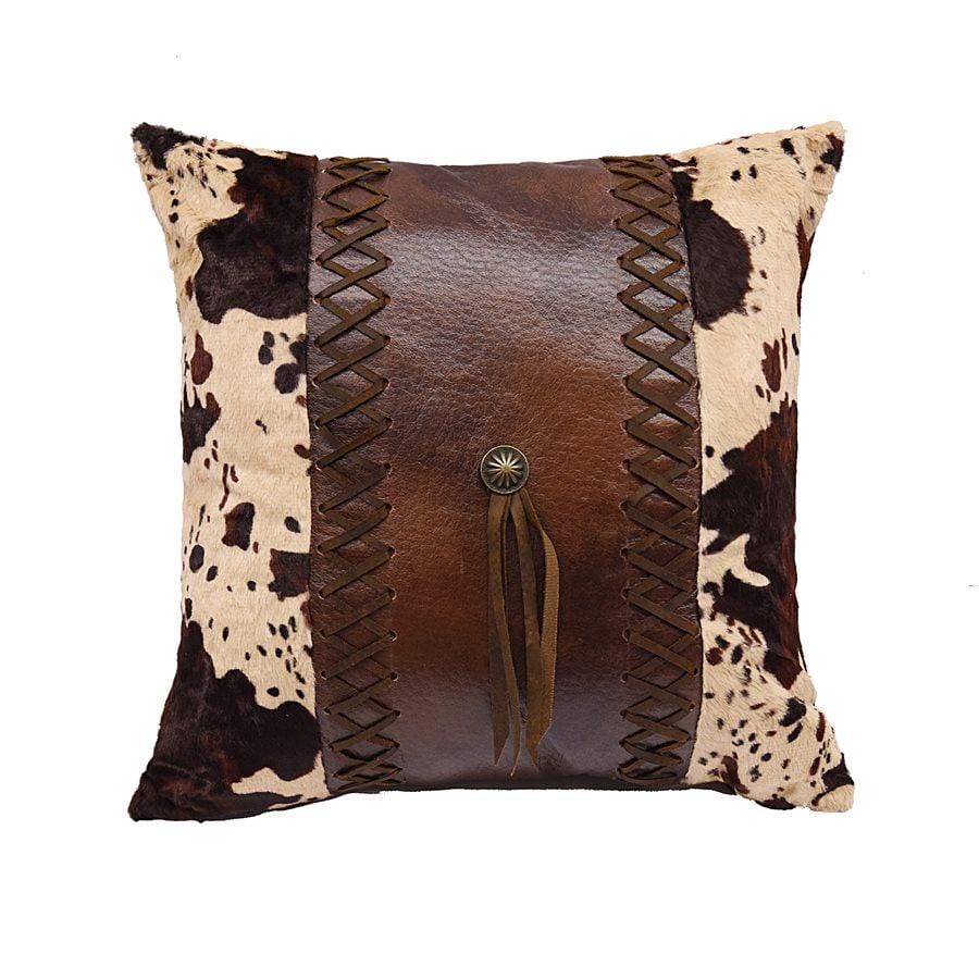 Western Cowhide & Concho 18"x18" Laced Faux Leather Throw Pillow