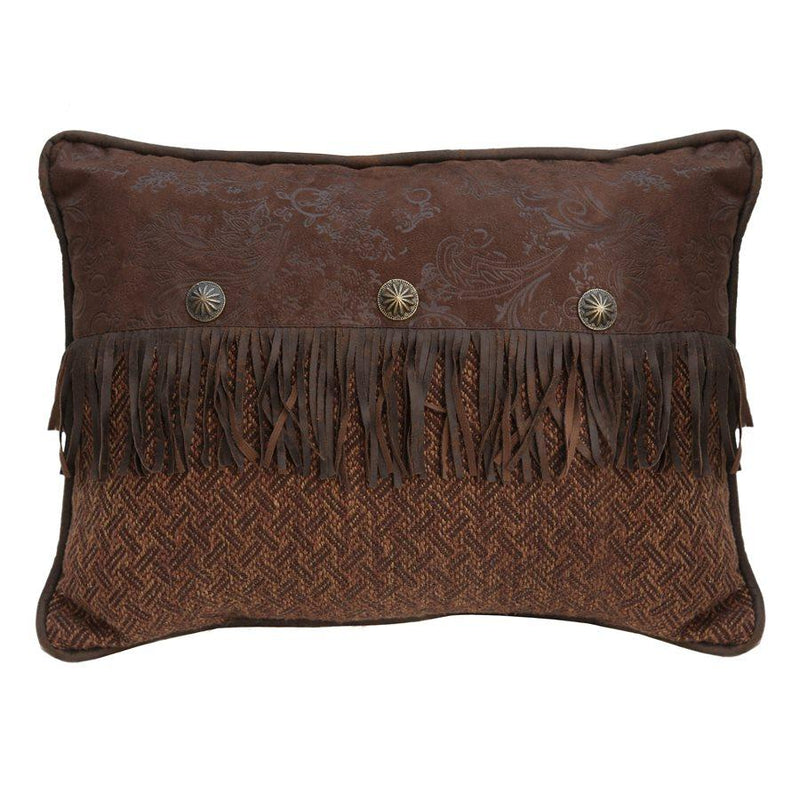 Western Del Rio Chocolate Faux Leather Fringe 16"x21" Oblong Pillow with Conchos