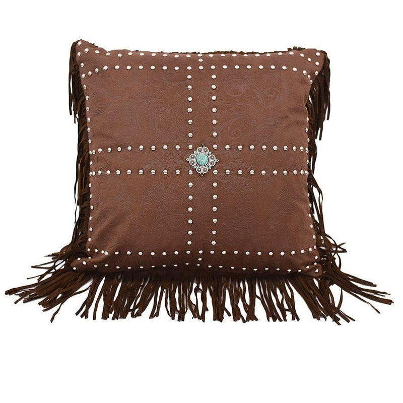 Western Demask Faux Leather Concho & Studs Throw Pillow
