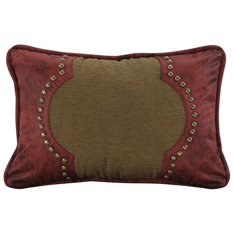 San Angelo Red Contour Studded 18"L x 12"W Faux Leather Lumbar Pillow