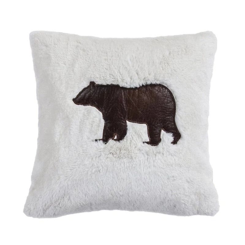 Shearling 18" x 18" Cabin Throw Pillow With Embroidered Bear