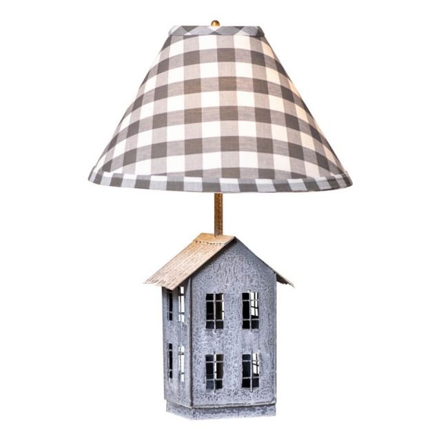 House Lamp with Gray Check Shade - Ozark Cabin Décor, LLC