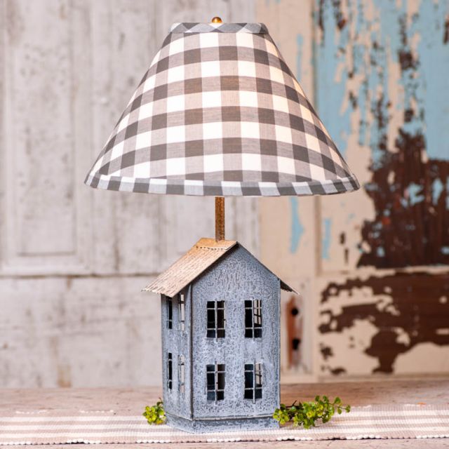 House Lamp with Gray Check Shade - Ozark Cabin Décor, LLC