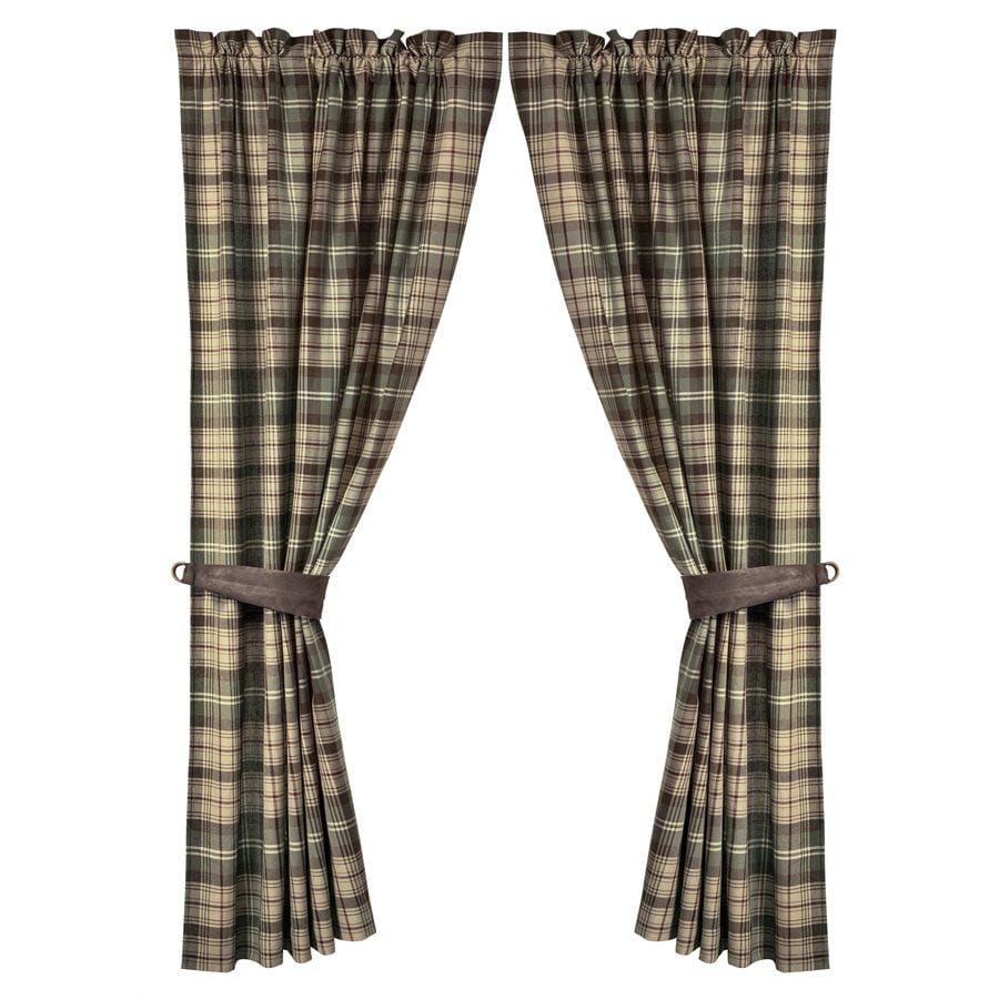 Huntsman Curtain Set w/Brown, Cream, & Green Plaid & Tiebacks (PAIR) - 48"x84"