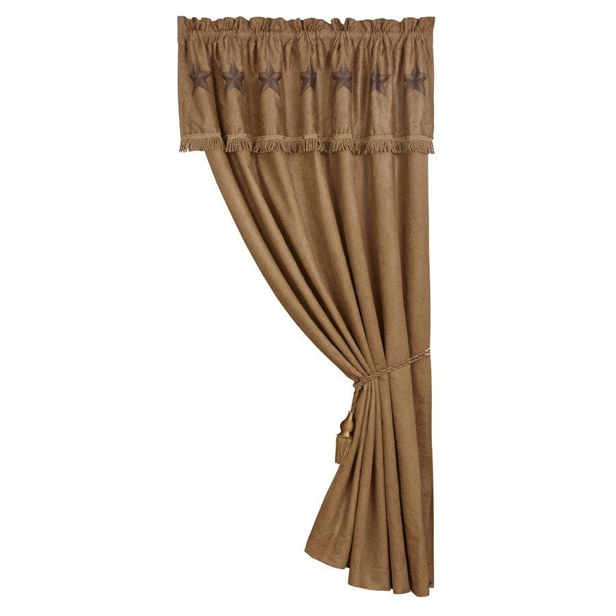 Luxury Tobacco Brown Embroidered Star 48"x84"L Single Curtain Panel With Matching Attached Valance And Rope Tieback With Tasseled Ends