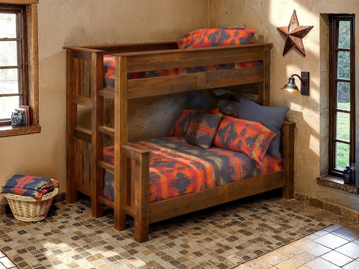Barnwood Queen/XL - Single Bunk Bed - Ladder Right - Ozark Cabin Décor, LLC