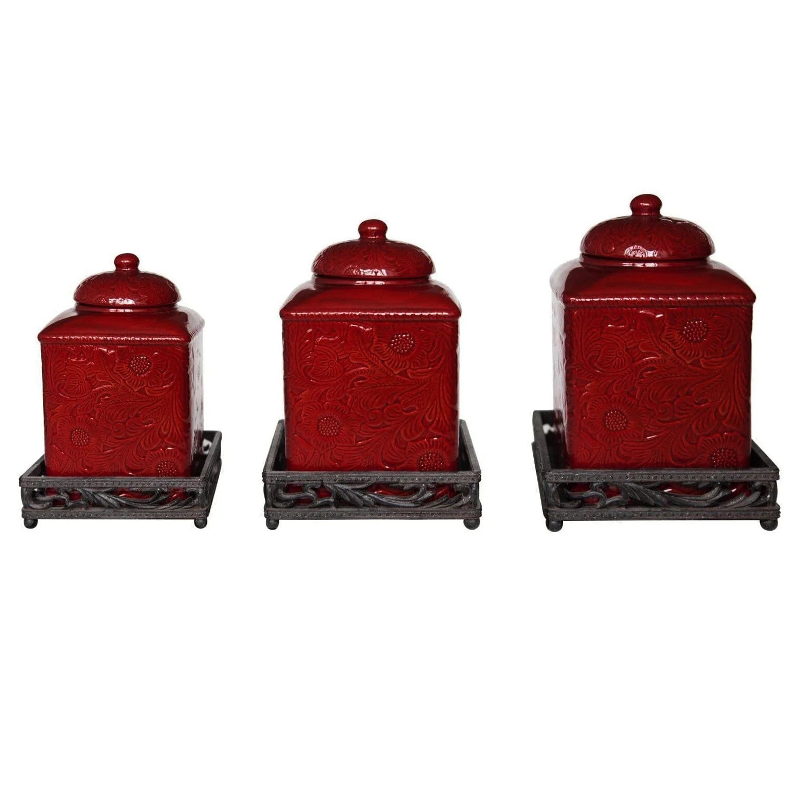 Savannah Ceramic Kitchen Canister Set With Base - Thumbnail 2