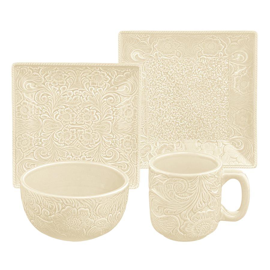 Savannah 16-Pc Ceramic Dinnerware Set - Cream - Ozark Cabin Décor, LLC