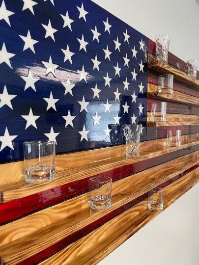 Wooden American Flag Shot Glass/Collection Display