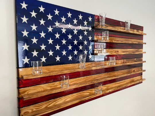 Wooden American Flag Shot Glass/Collection Display - Thumbnail 5