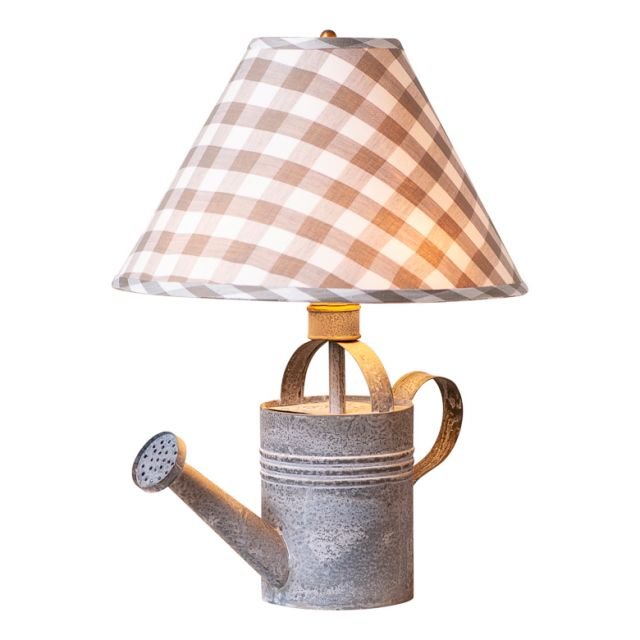 Watering Can Lamp with Gray Check Shade - Ozark Cabin Décor, LLC