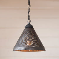 Wellington Shade Punched Tin Pendant Light - Kettle Black - Ozark Cabin Décor, LLC