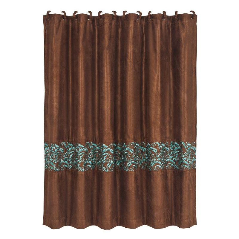 Wyatt Copper & Turquoise Scrollwork Shower Curtain - Ozark Cabin Décor, LLC