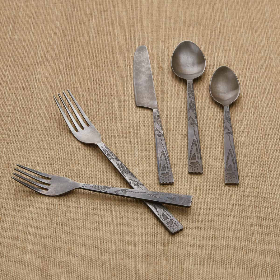 Rustic Bear Tracks Cabin Lodge Stainless Steel 5-Piece Flatware Set