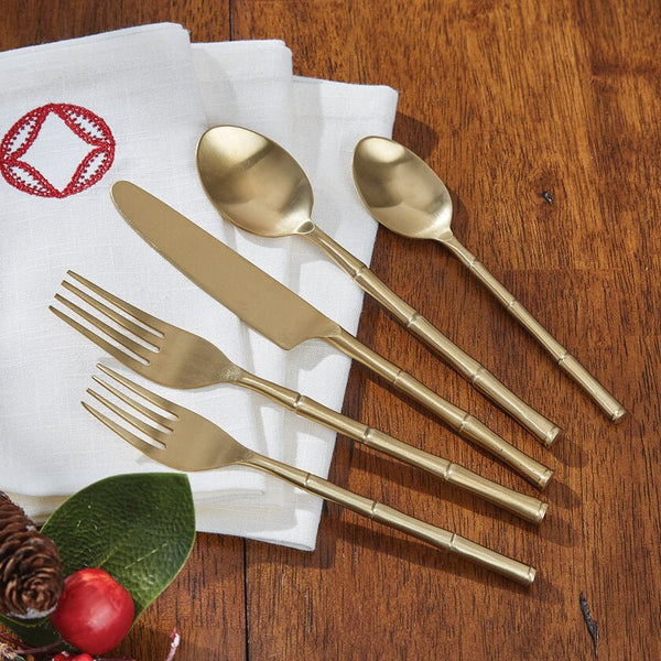 Gold Finish Bamboo Flatware Set - Ozark Cabin Décor, LLC