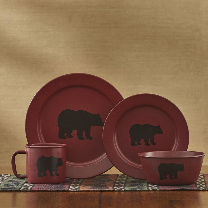 Black Bear Red Enamel Dinner Plate - Set of 4 - Ozark Cabin Décor, LLC