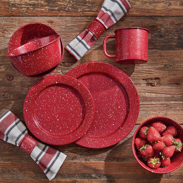 Red Granite Enamelware Dinner Plate Set - Ozark Cabin Décor, LLC