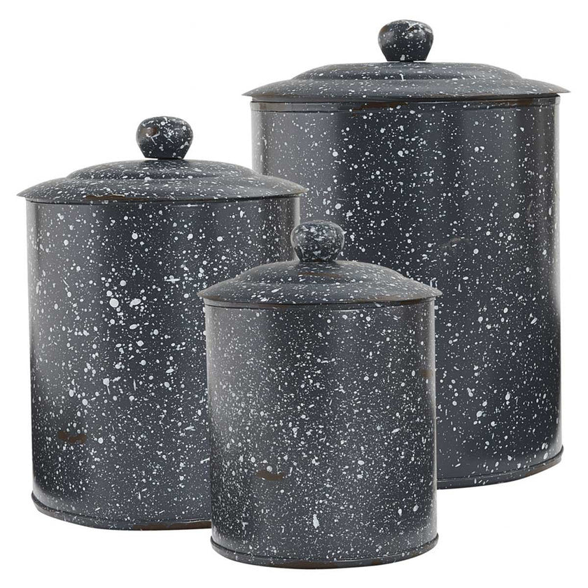 065-694G - Rustic Lodge Granite Enamelware Canisters Set of 3 In Gray