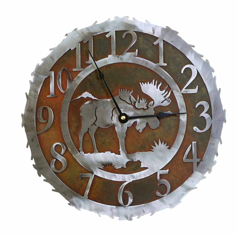 Moose 12" Round Metal Wall Clock - Ozark Cabin Décor, LLC
