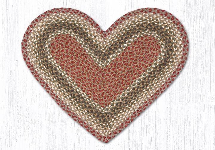 C-024 Olive, Burgundy, and Gray Braided Rug - Heart - Ozark Cabin Décor, LLC