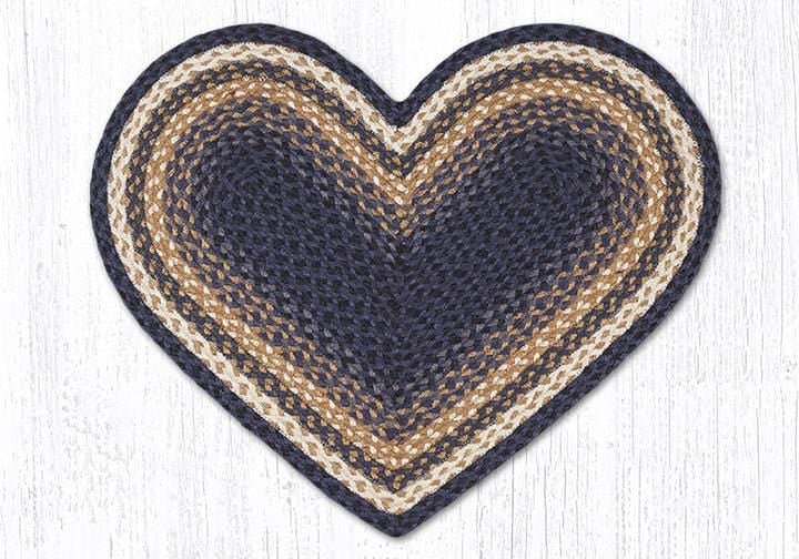 C-079 Light/Dark Blue and Mustard Braided Rug - Heart - Ozark Cabin Décor, LLC