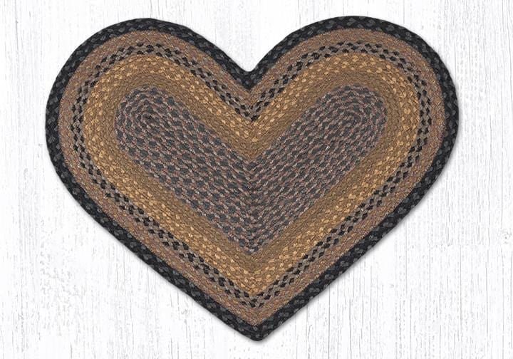 C-099 Brown, Black, and Charcoal Braided Rug - Heart - Ozark Cabin Décor, LLC