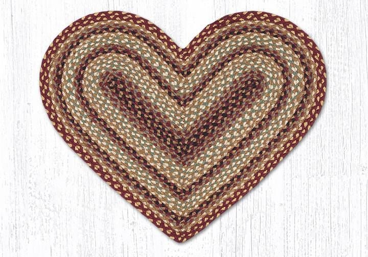 C-357 Burgundy, Gray, and Cream Braided Rug - Heart - Ozark Cabin Décor, LLC