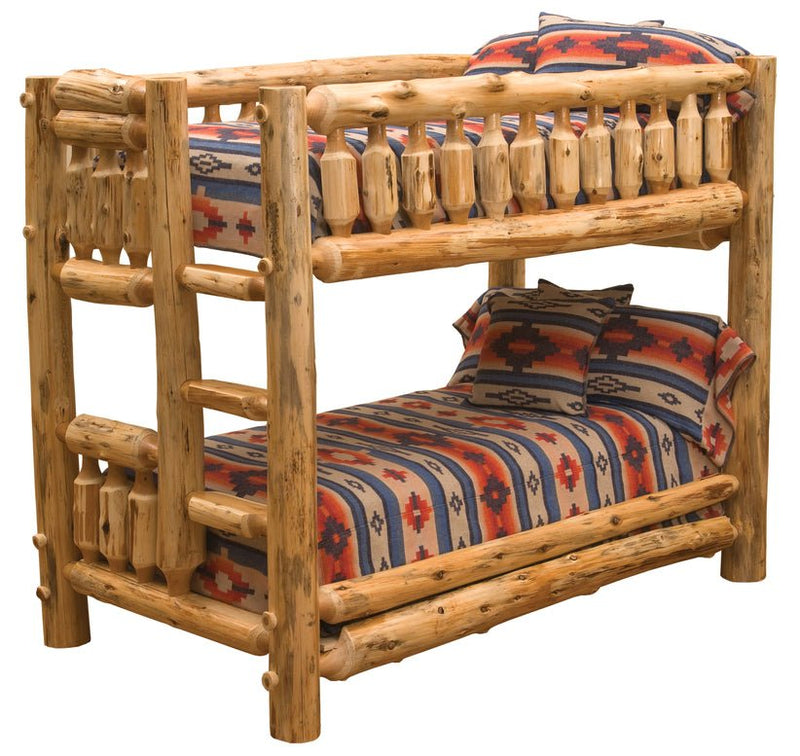 Cedar Log Traditional Single/Single Bunk Bed - Ladder Right - Ozark Cabin Décor, LLC