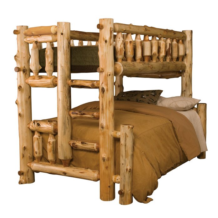 Cedar Log Traditional Double/Single Bunk Bed - Ladder Right - Ozark Cabin Décor, LLC