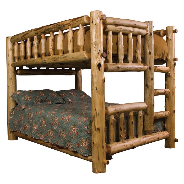Cedar Log Traditional Queen/Queen Bunk Bed - Ladder Right - Ozark Cabin Décor, LLC