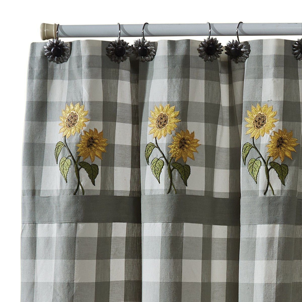 Wicklow Check Embroidered Sunflower Shower Curtain - Thumbnail 2
