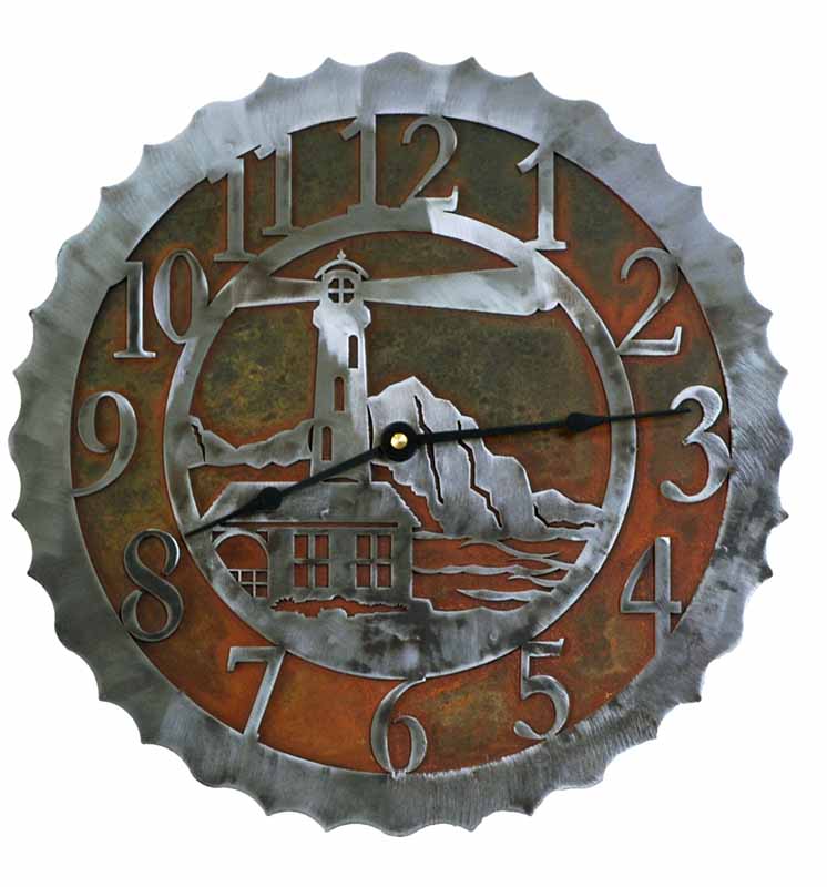 Lighthouse 12" Round Metal Wall Clock - Ozark Cabin Décor, LLC