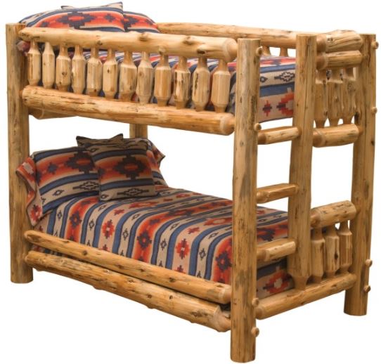 Cedar Log Traditional Single/Single Bunk Bed - Ladder Left - Ozark Cabin Décor, LLC